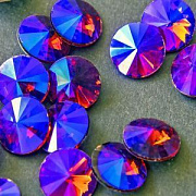 Кабошон стекло Риволи, цвет фиолетовый радужный АВ, 14х7 мм