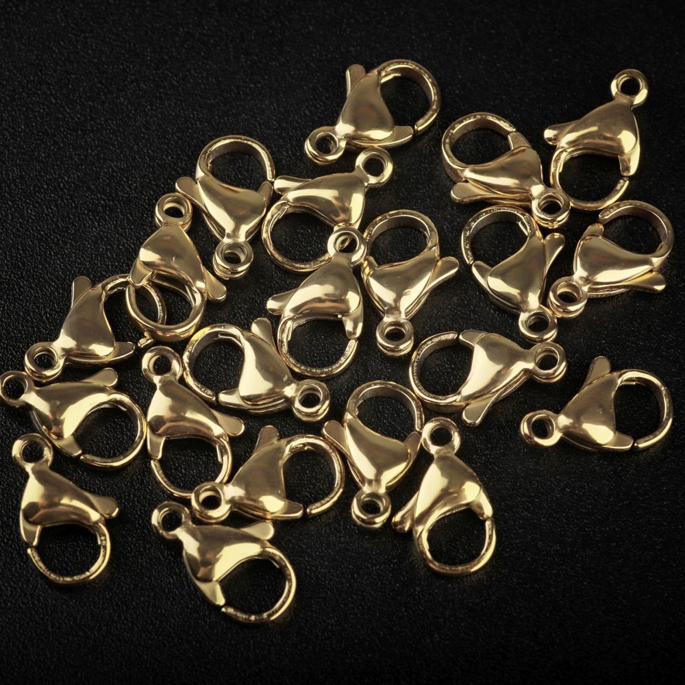 замочек-лобстер, 304 stainless steel, позолота, 13x8x3.9 мм