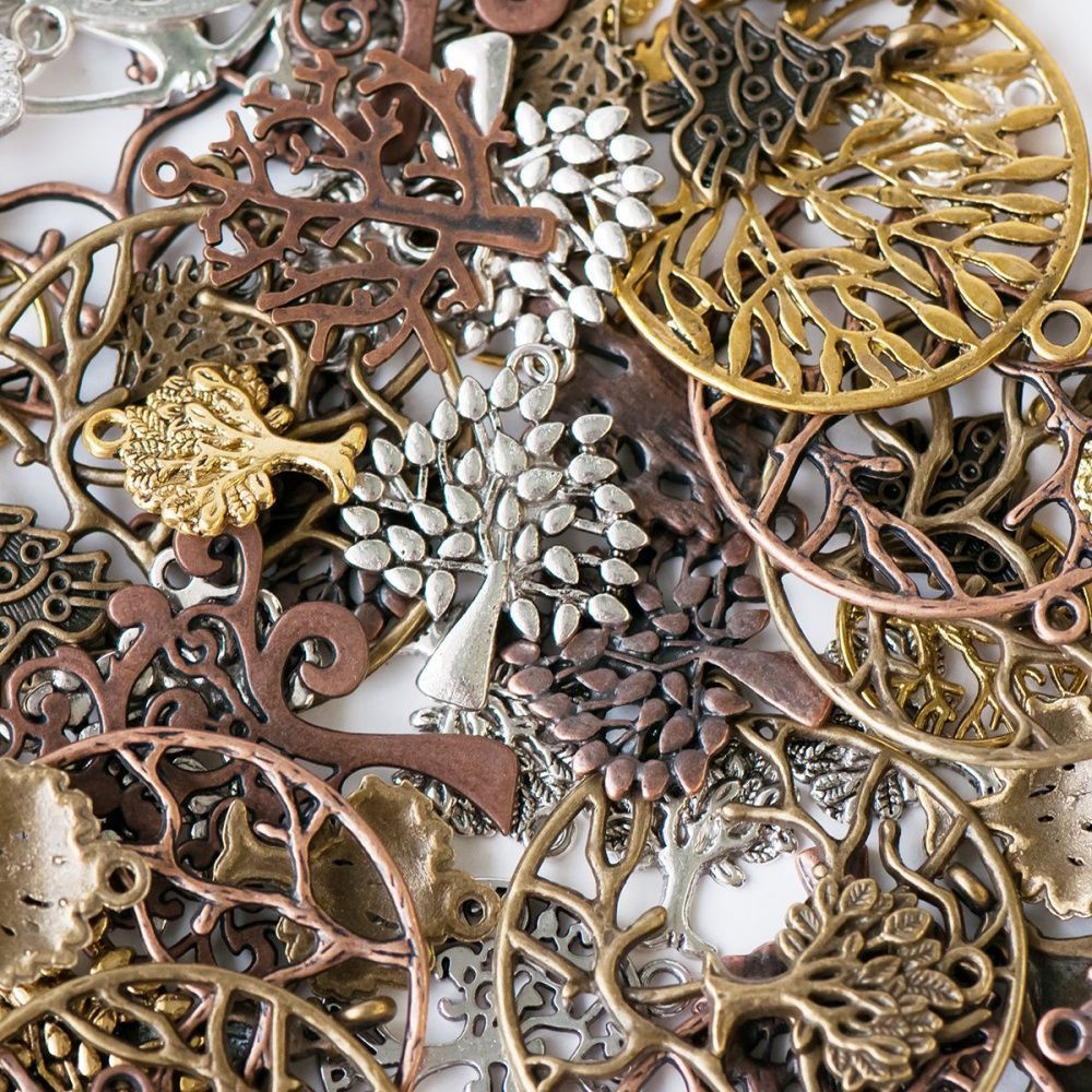 микс металлический из подвесок "деревья", цветовой и размерный микс (уп 20 г)