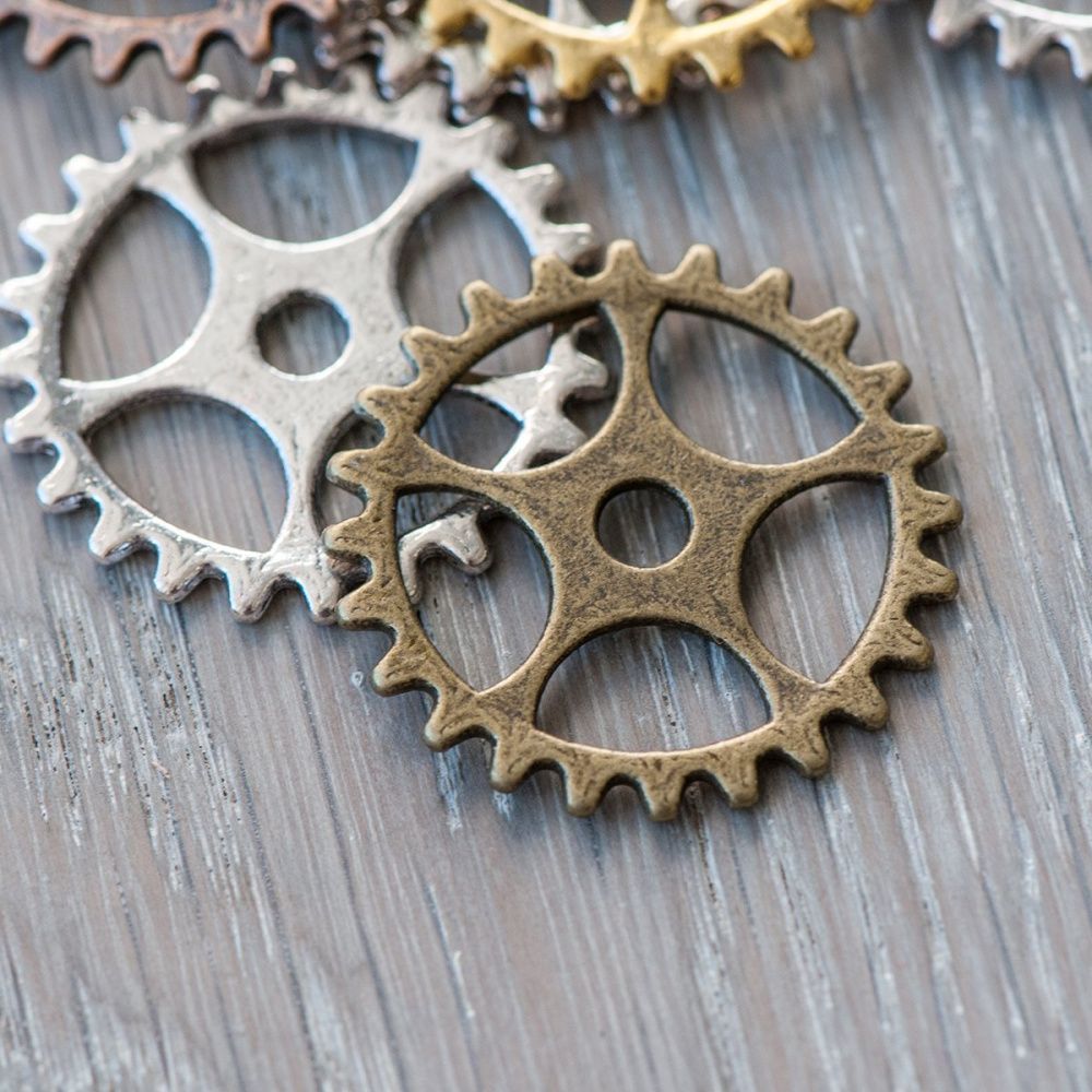 микс металлический из подвесок "шестеренки", 25х1 мм, цветовой микс