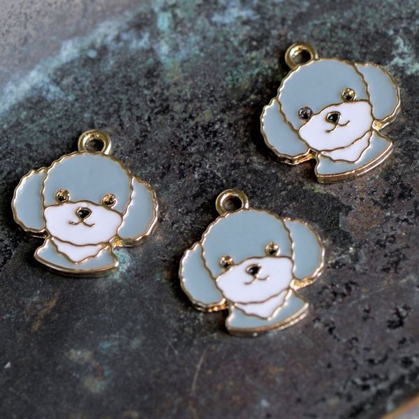 подвеска металлическая "пудель", эмаль, цвет светло-серый, 18x17x1.5 мм