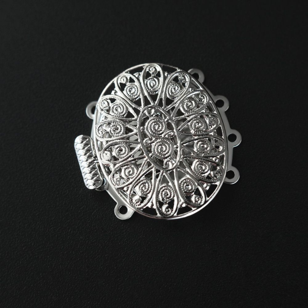 замок для украшений "эллипс", цвет платина, 26x26.5x5 мм