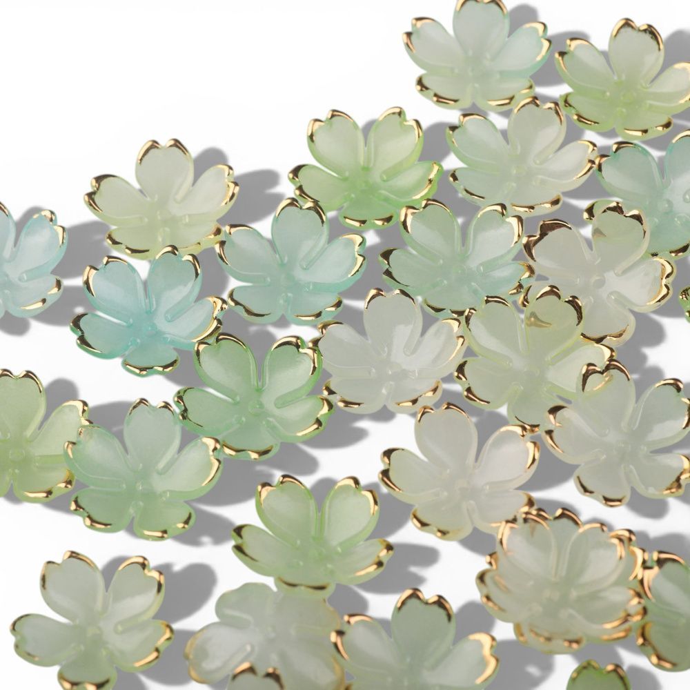 бусина, акрил "цветок сакуры", зеленый микс, 17.5x18x5 мм