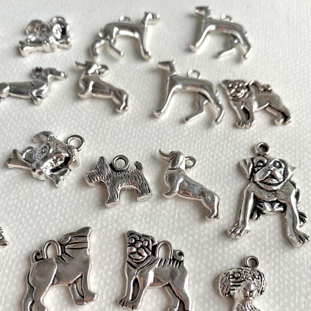 микс металлический из подвесок "собачки", цвет античное серебро, размерный микс (уп 20 г)