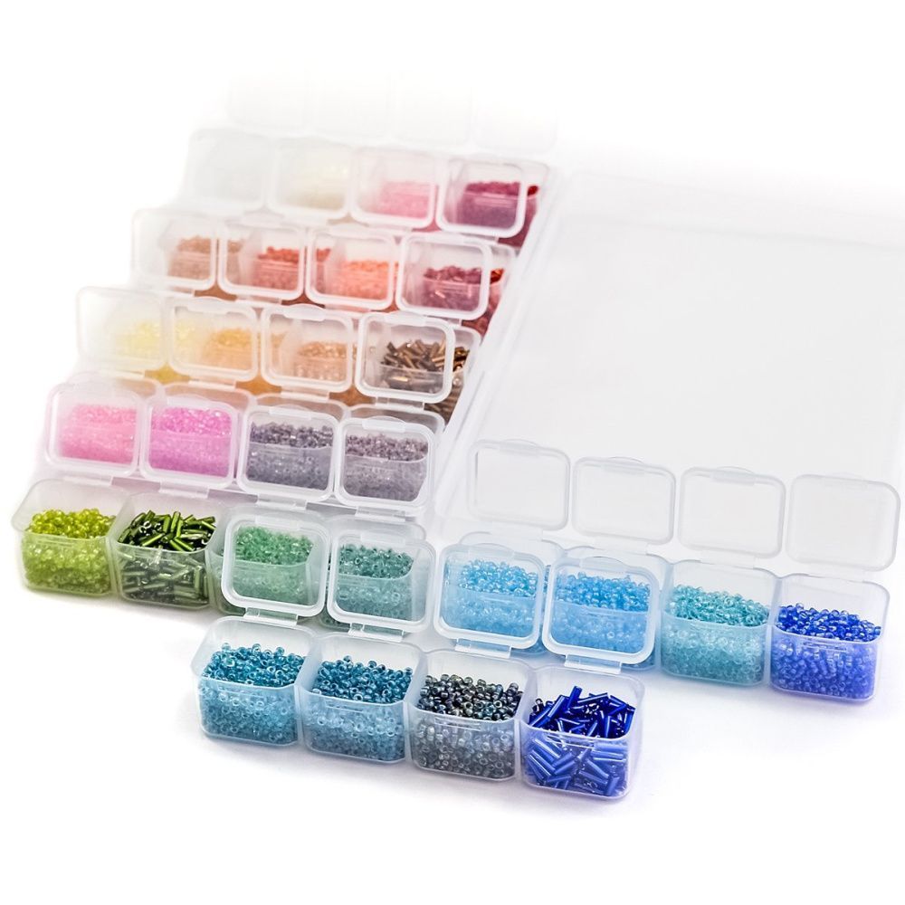 набор бисера "радужный " в органайзере, 28 цветов