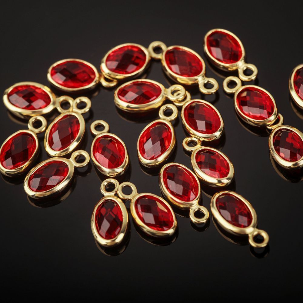 подвеска металл "эллипс", позолота/красный, 9x4.5x2 мм