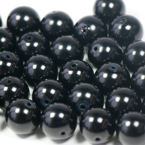 бусина, имитация жемчуга, стекло 14, цвет черный, 14 мм (уп 8 шт)