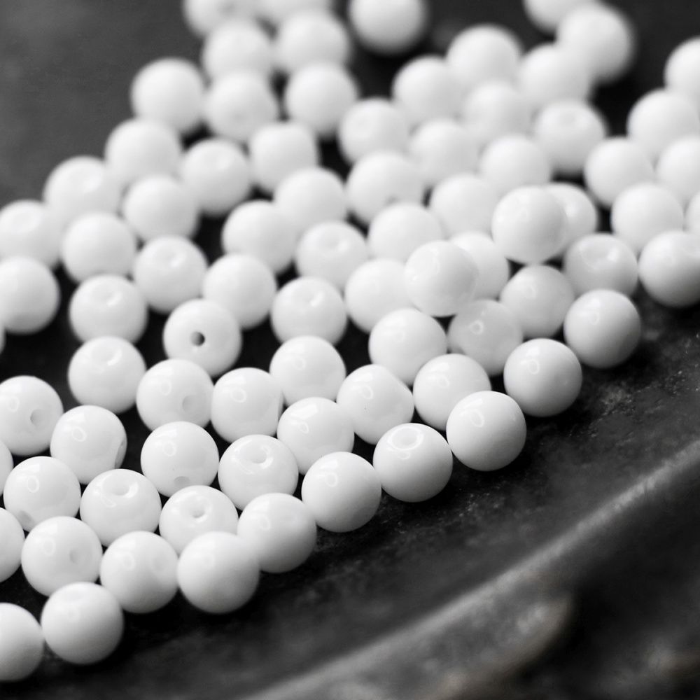 бусина, стекло 4, цвет белый, 4 мм (уп 50+/-5 шт)