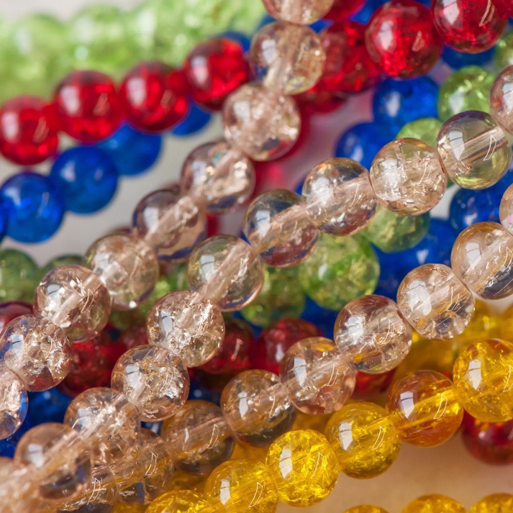 бусина, стекло "кракле", цветовой микс, 8 мм