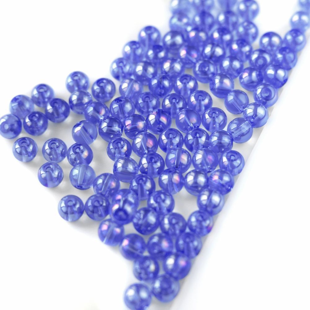 бусина, стекло 6, цвет васильковый ав, 6-6.5 мм