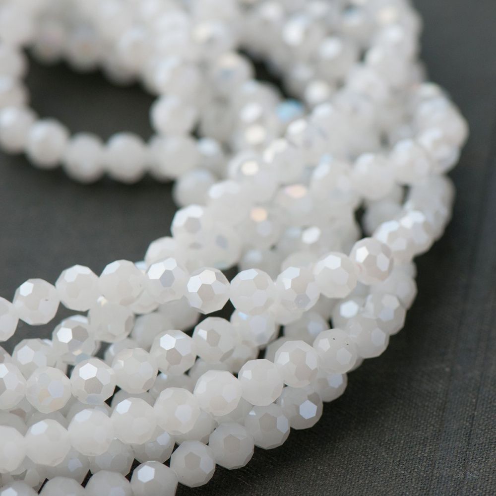 бусина, непрозрачная, граненая, стекло, цвет белый перламутровый, 6 мм  (уп.20+/-2 шт)