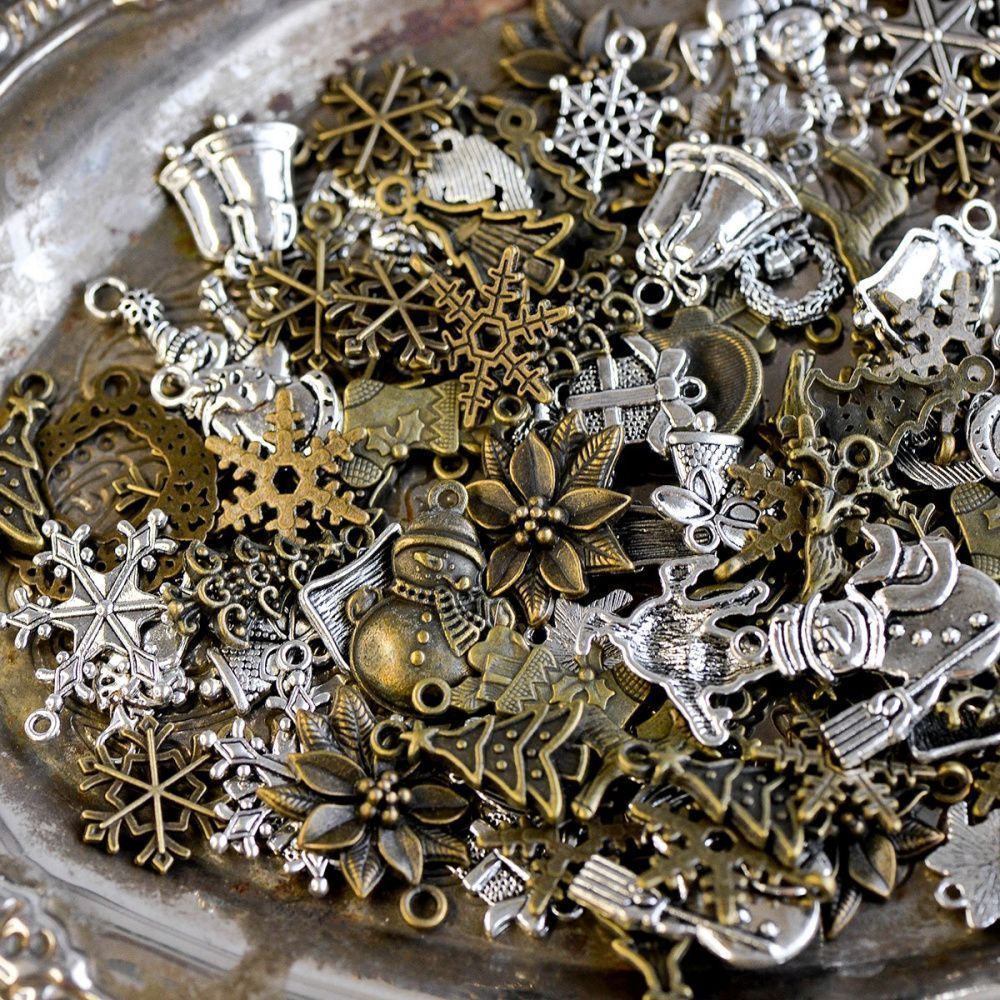 микс металлический из подвесок "новый год", цветовой и размерный микс (уп 20 г)