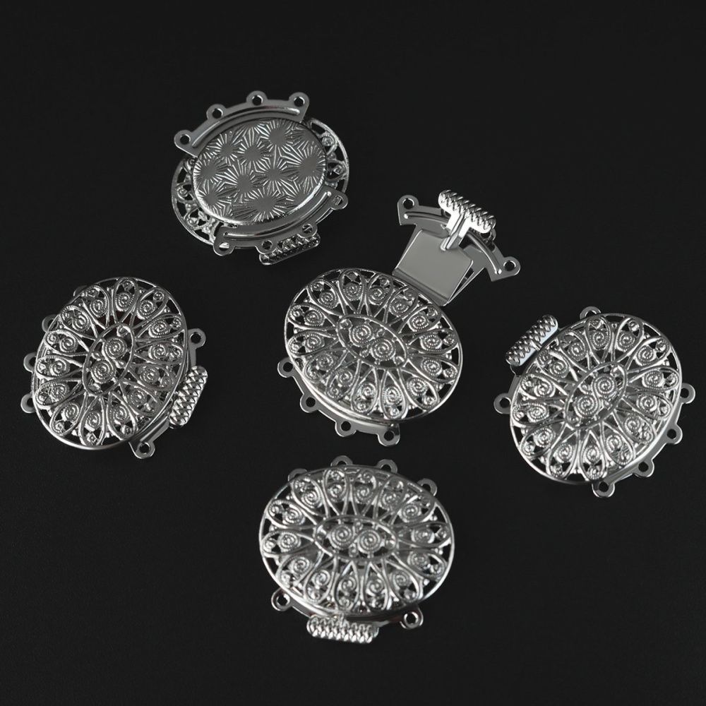 замок для украшений "эллипс", цвет платина, 26x26.5x5 мм