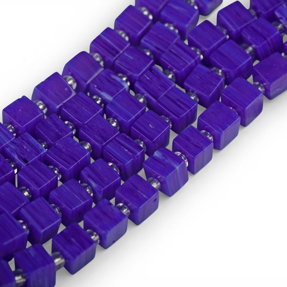 бусина, лэмпворк "кубик", стекло, цвет темно-синий, 6x6x5.5 мм