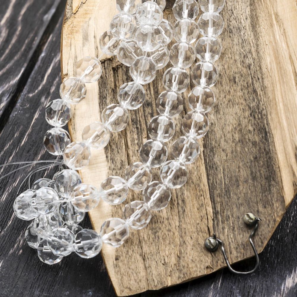 бусина, стекло 12, граненая, цвет прозрачный, 12 мм