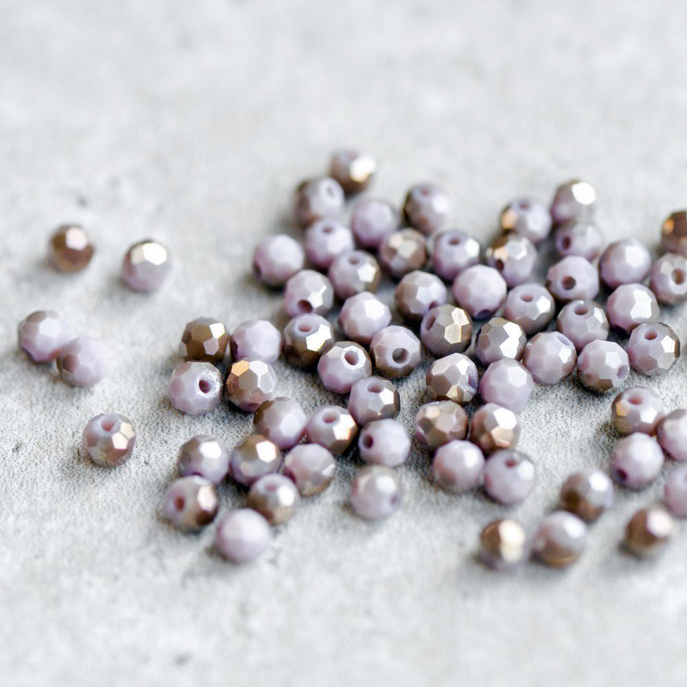 бусина, непрозрачная, граненая, стекло, цвет сиреневый перламутровый, 4 мм (уп 50+/-5 шт)
