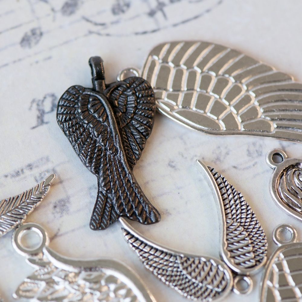 микс металлический из подвесок "крылья", цветовой и размерный микс (уп 20 г)