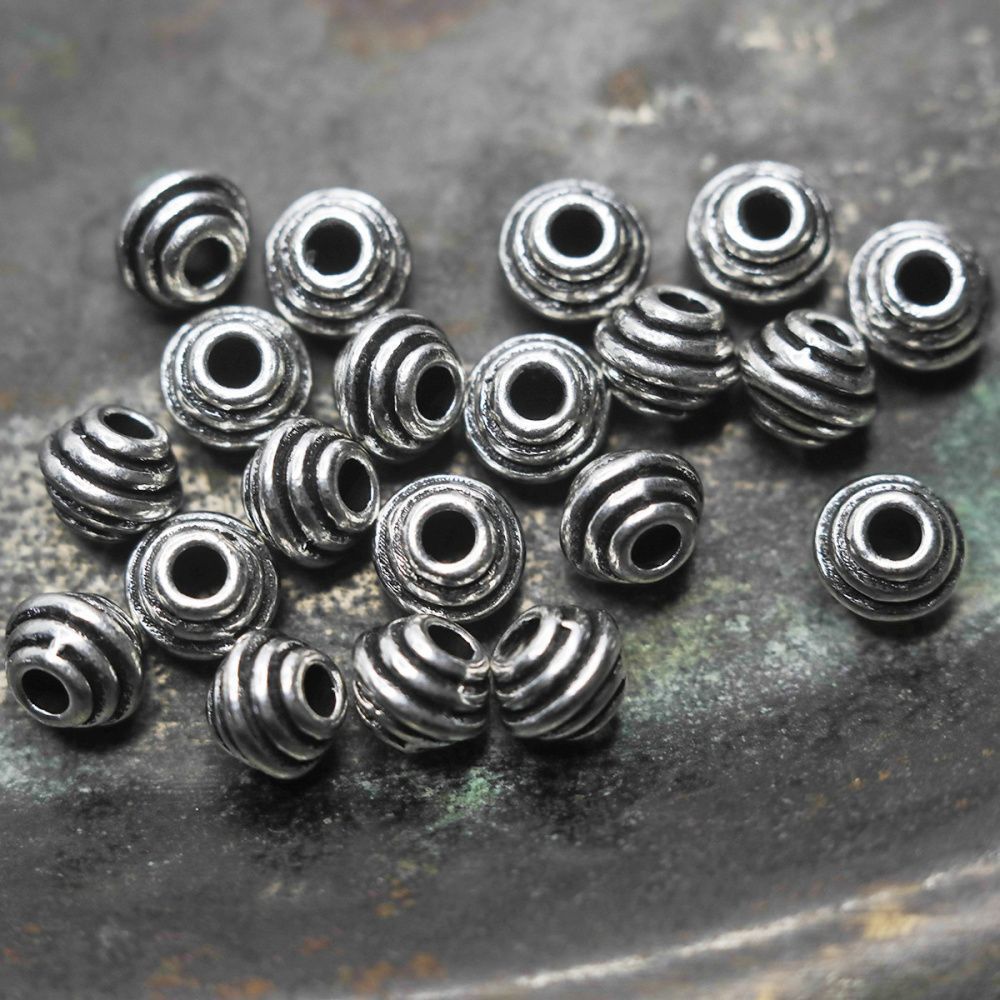 бусина, металл "юла", цвет античное серебро, 6.5х5 мм (уп 10 шт+/-1 шт)