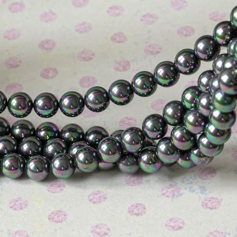 ракушечный жемчуг круглый, класс "а", цвет черный, 8 мм