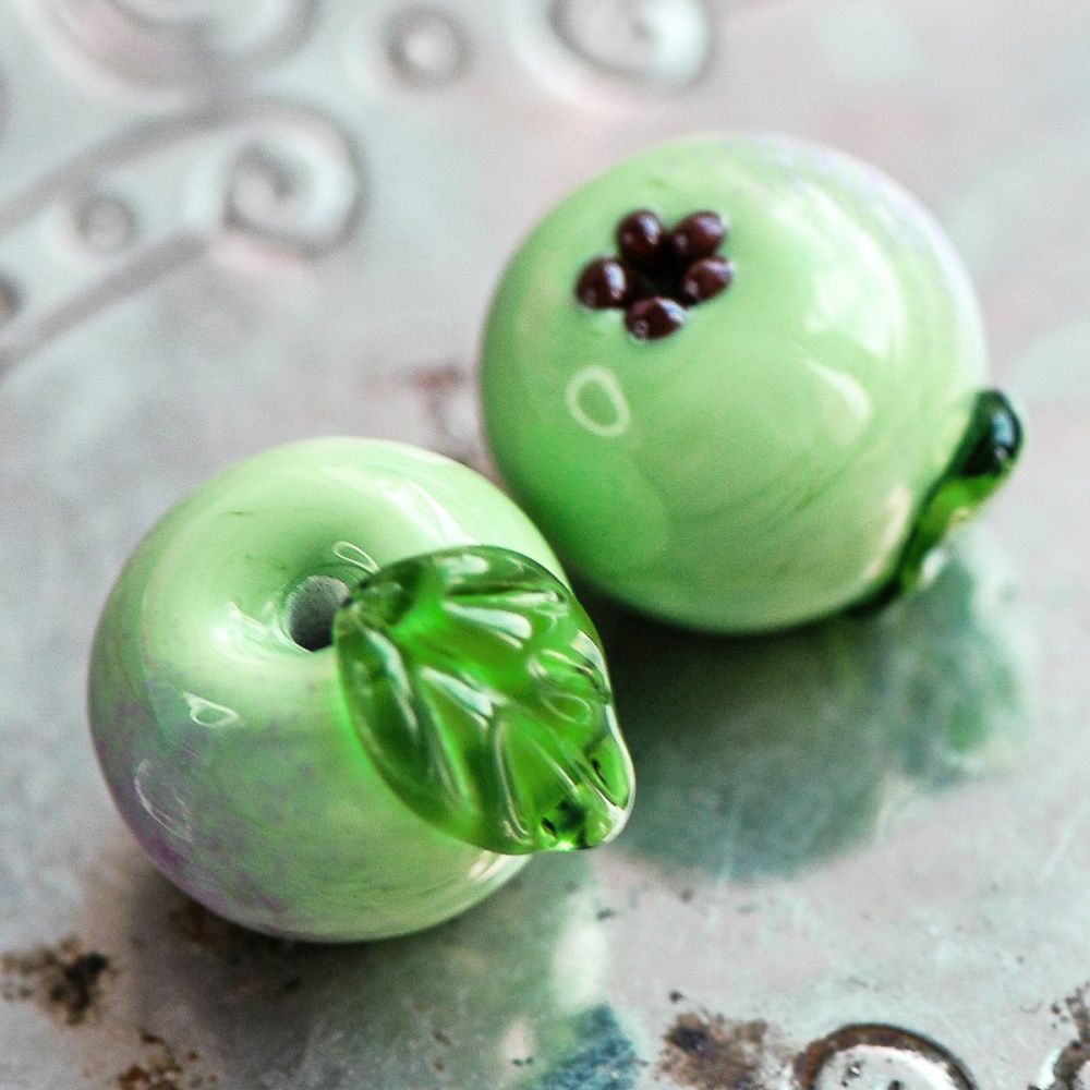 бусина, мурано "яблоко", зеленый, 15х14 мм