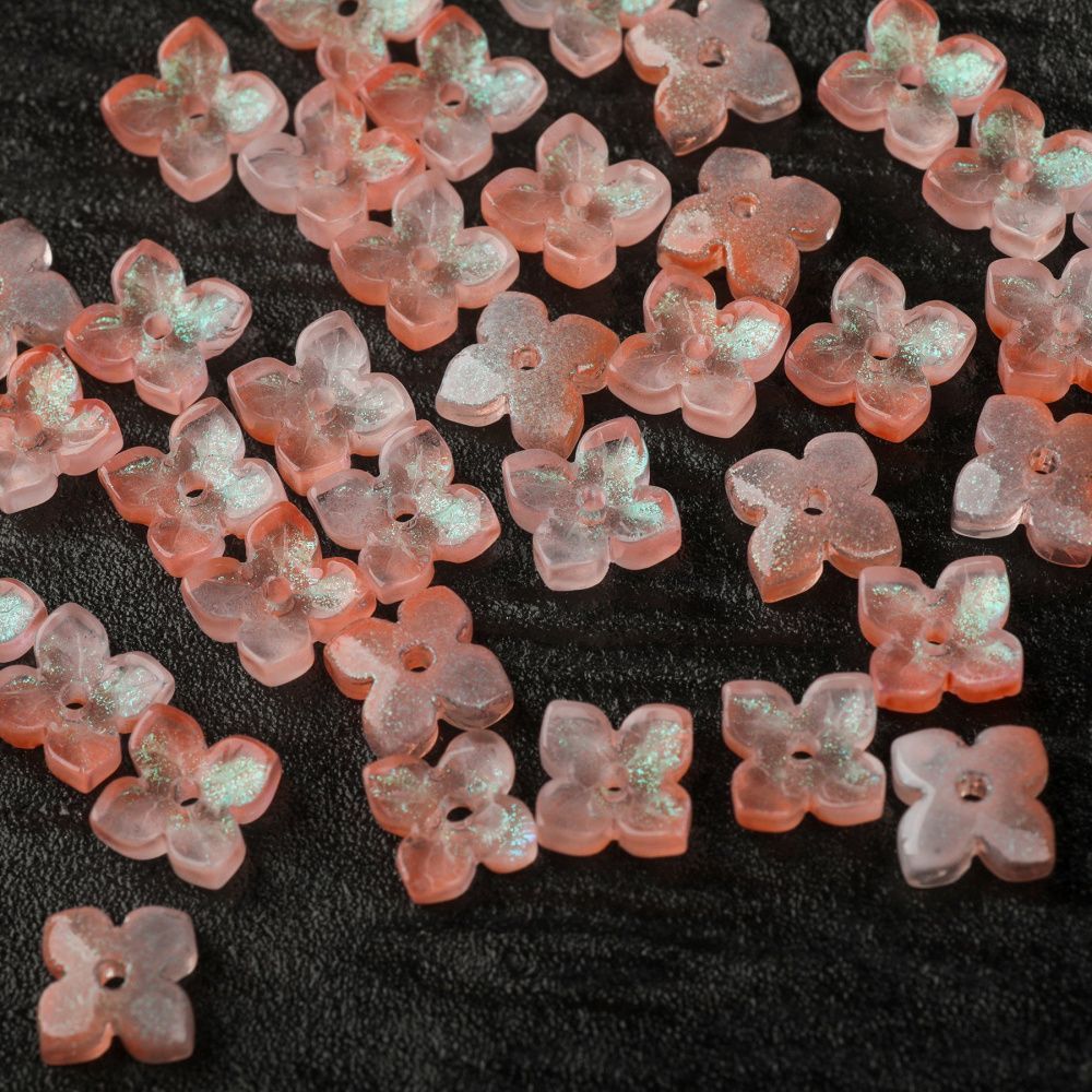 бусина "вероника", стекло, цвет персиковый, 10x10x3.5 мм