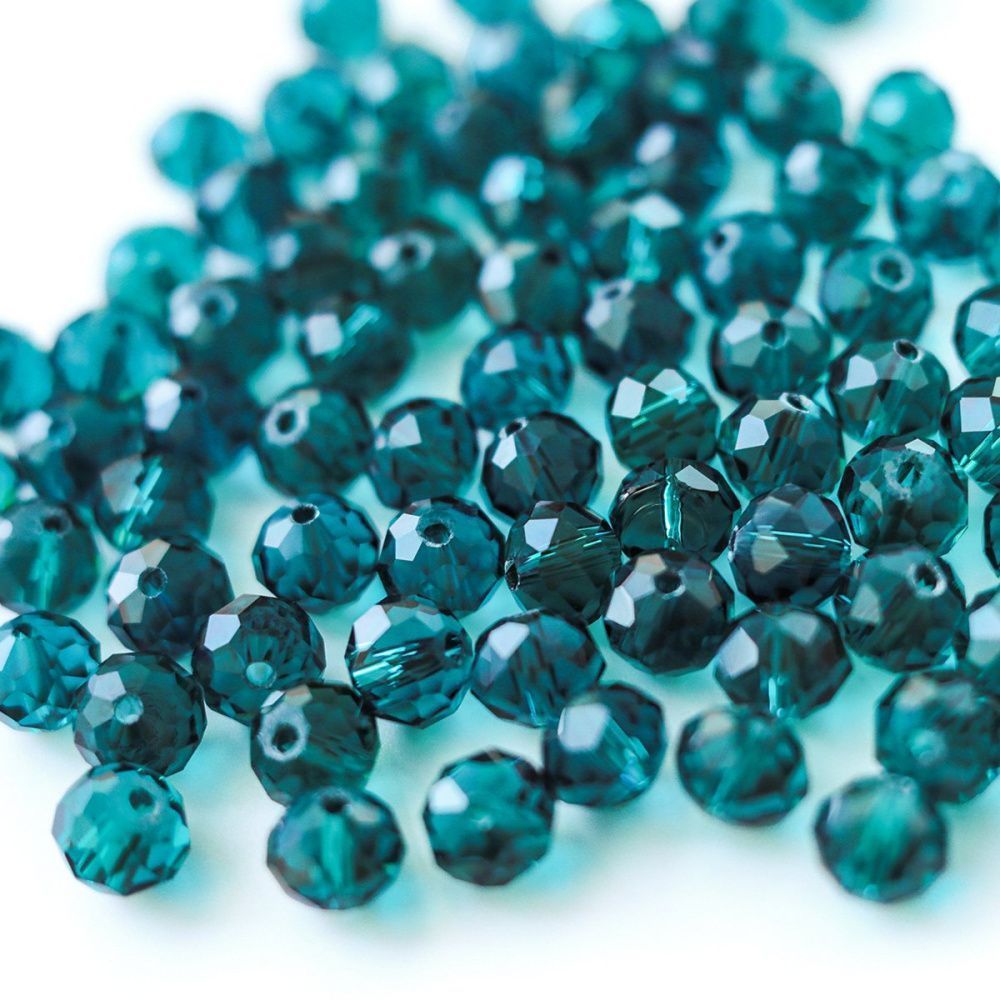 бусина, стекло абакус 10, граненая, цвет темно-бирюзовый, 10х7 мм 