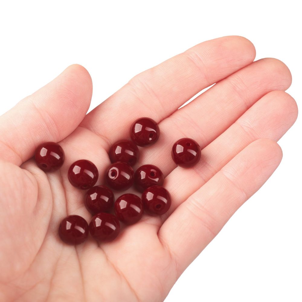 бусина, стекло 10, цвет темно-красный, 10 мм
