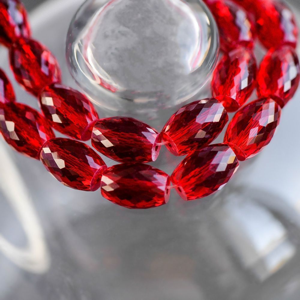 бусина, стекло овальная, граненая, цвет красный, 11.5x8 мм