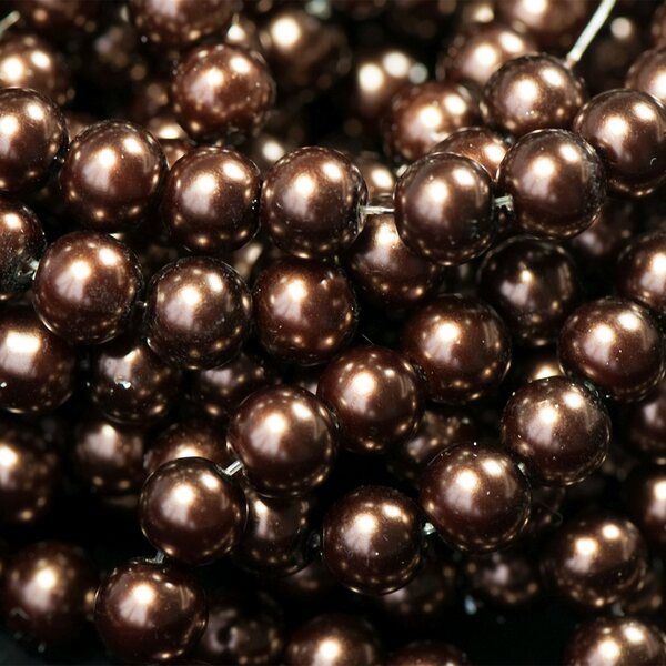 бусина, имитация жемчуга, стекло 8, цвет темно-коричневый шоколад, 8 мм (уп 20 шт)