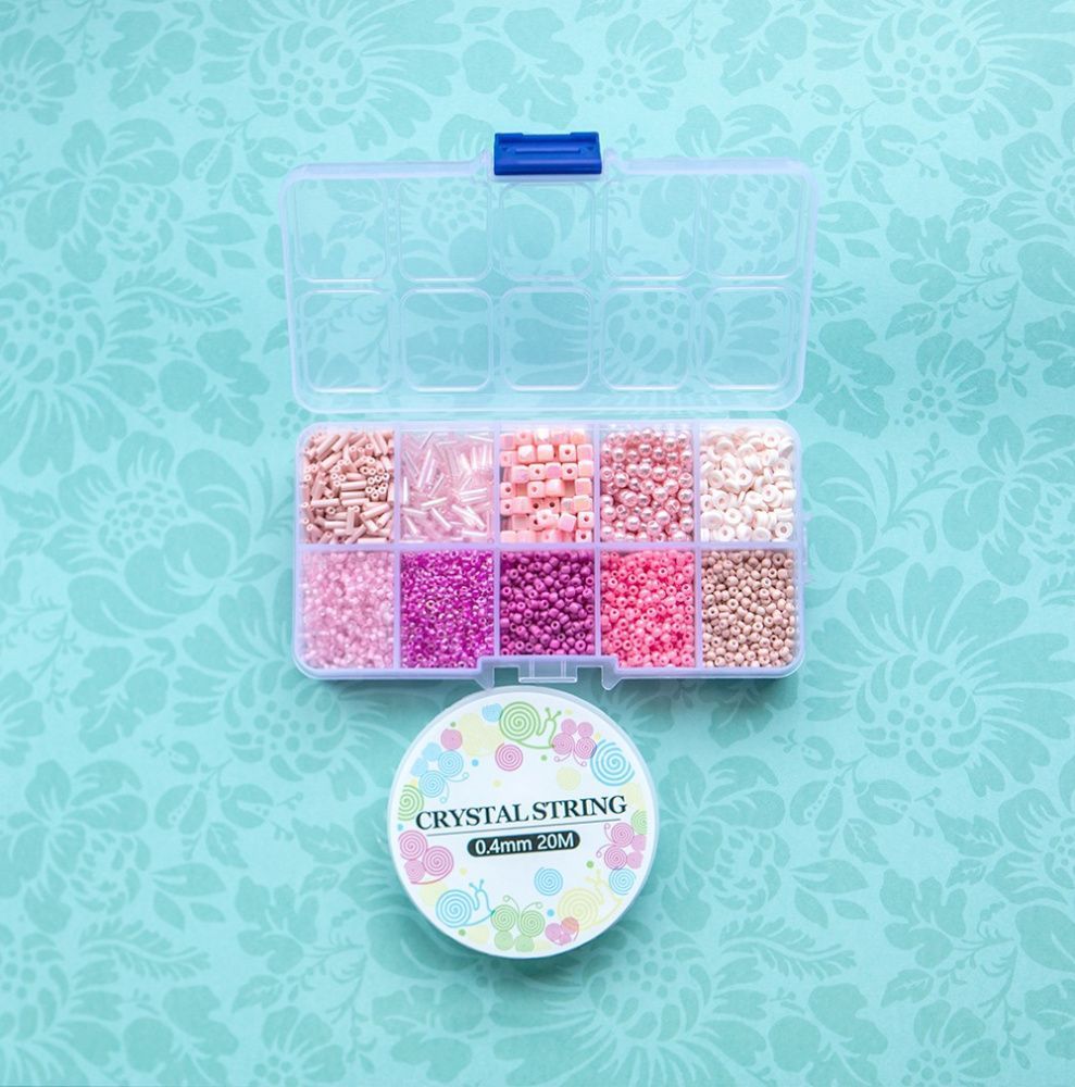 набор бисера и бусин "розовый фламинго" для рукоделия/бисероплетения/детского творчества