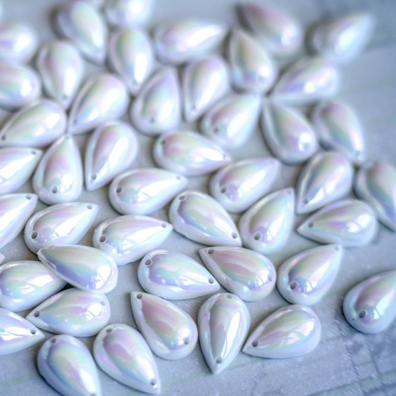 стразы пришивные "капля", акрил, капля, цвет белый радужный, 15х9х6