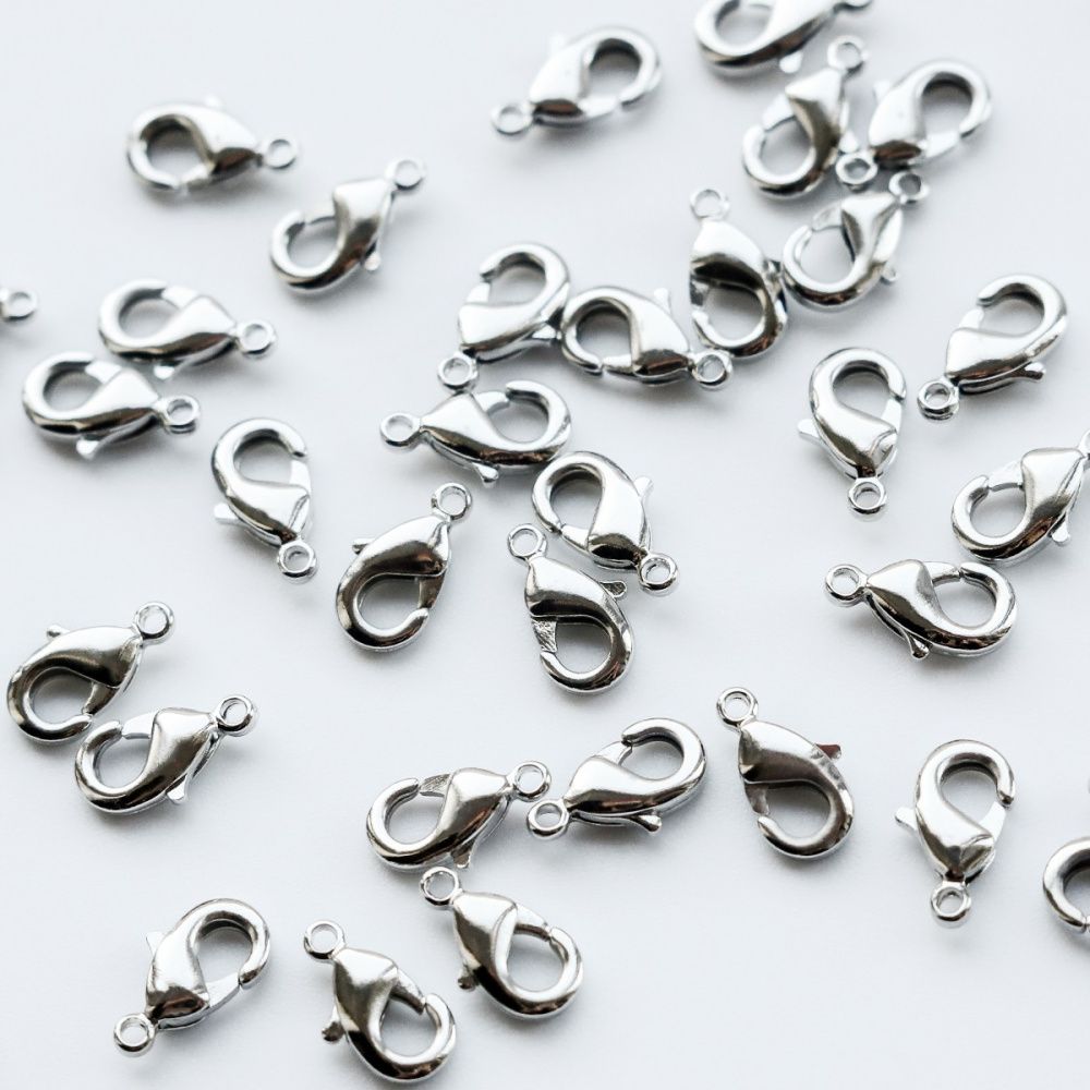 замочек-лобстер, покрытие платиной, 10x6x2.5 мм