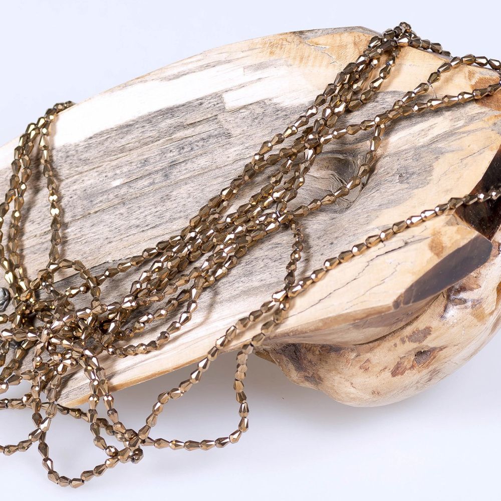 бусина "капля", граненая, стекло, цвет бронзовый металлик, 5х3мм