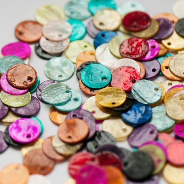 подвеска из ракушки, окрашенная, цветовой микс, 13 мм