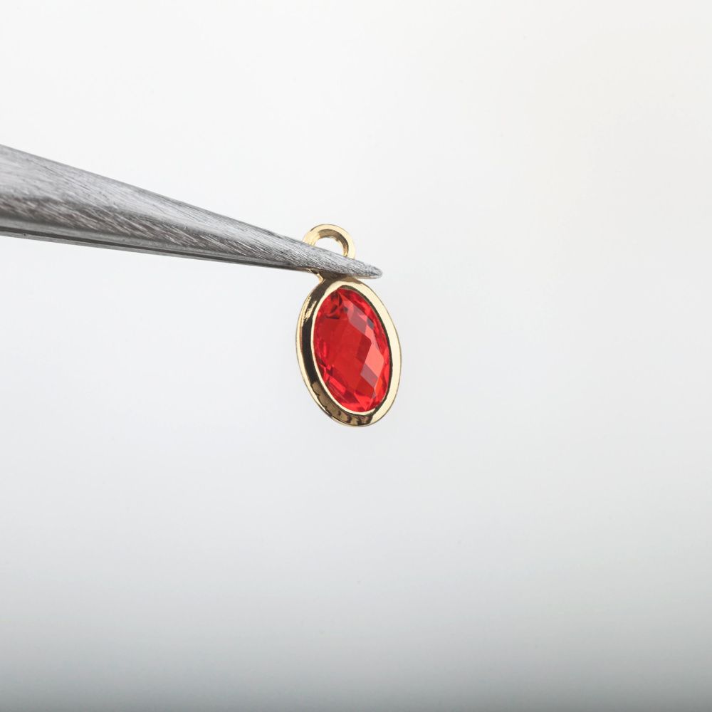 подвеска металл "эллипс", позолота/красный, 9x4.5x2 мм