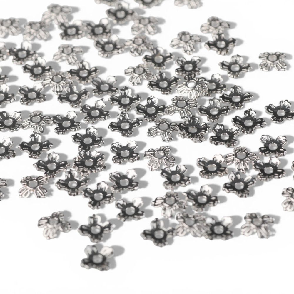 шапочка для бусин "примула", покрытие платина, 6x6x2 мм