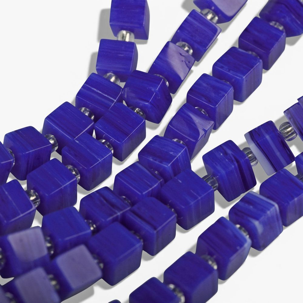 бусина, лэмпворк "кубик", стекло, цвет темно-синий, 6x6x5.5 мм