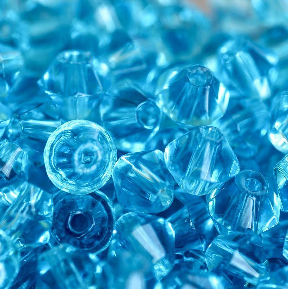 бусина, стекло биконус, цвет ярко-голубой, 4 мм (уп.30+/-5 шт)