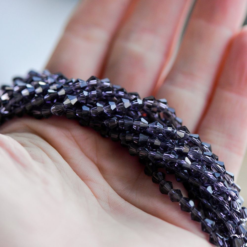 бусина, стекло биконус, цвет фиолетовый, 4 мм (уп.30+/-5 шт)