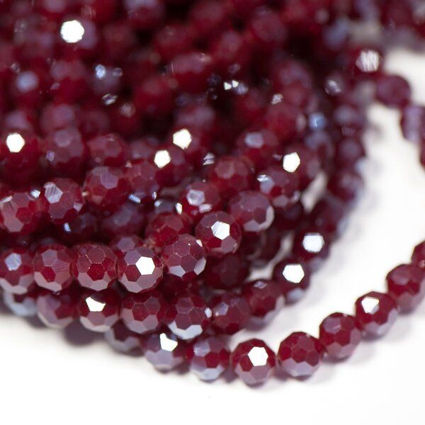 бусина, непрозрачная, граненая, стекло, цвет бордовый перламутровый, 8 мм