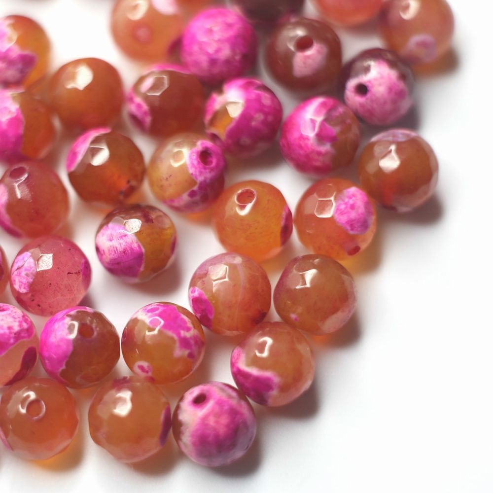 бусина агат 8, граненый, цвет оранжевый/маджента, колорир., 8 мм (стренд 12 шт.)