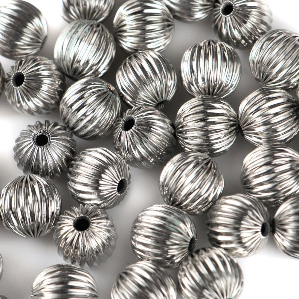 бусина, металл "раффл", цвет платина, 10 мм