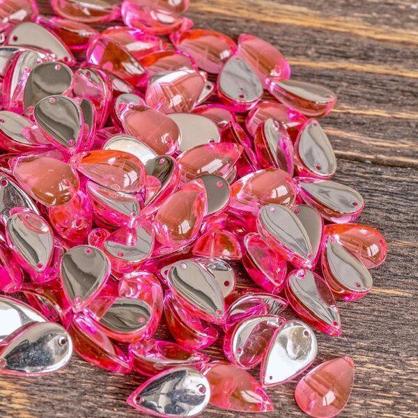 стразы пришивные "капля", акрил, цвет розовый, 15х9х6 мм