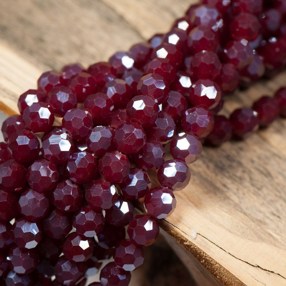 бусина, непрозрачная, граненая, стекло, цвет бордовый перламутровый, 8 мм