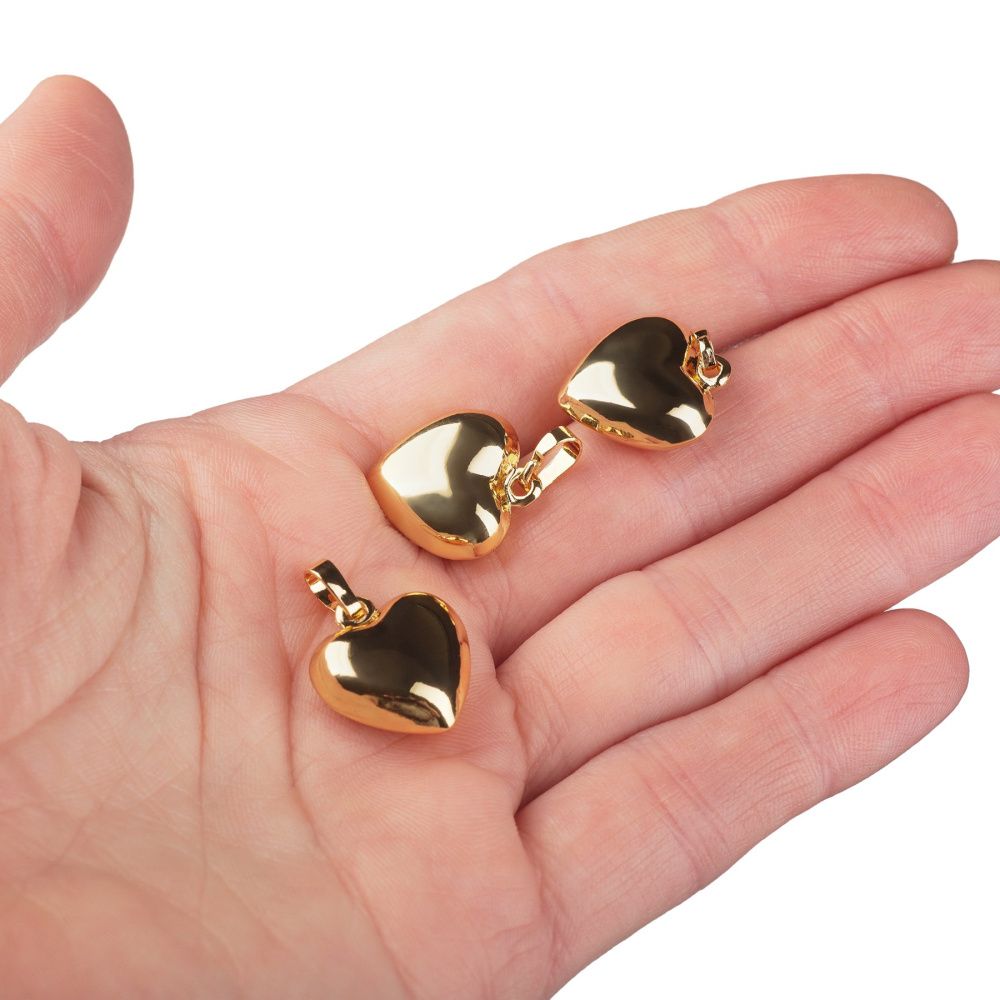 подвеска металл "сердце 3д", позолота, 18x15x7 мм