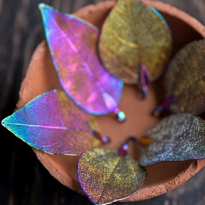 подвеска металлическая "ажурный лист", гальваника, мультиколор, 85-55x40-25x1 мм