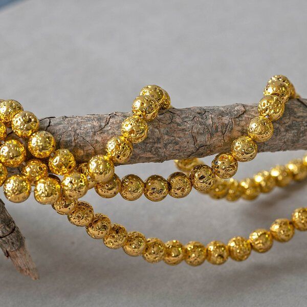 бусина лава натуральная 8, цвет золотой металлик, 8 мм