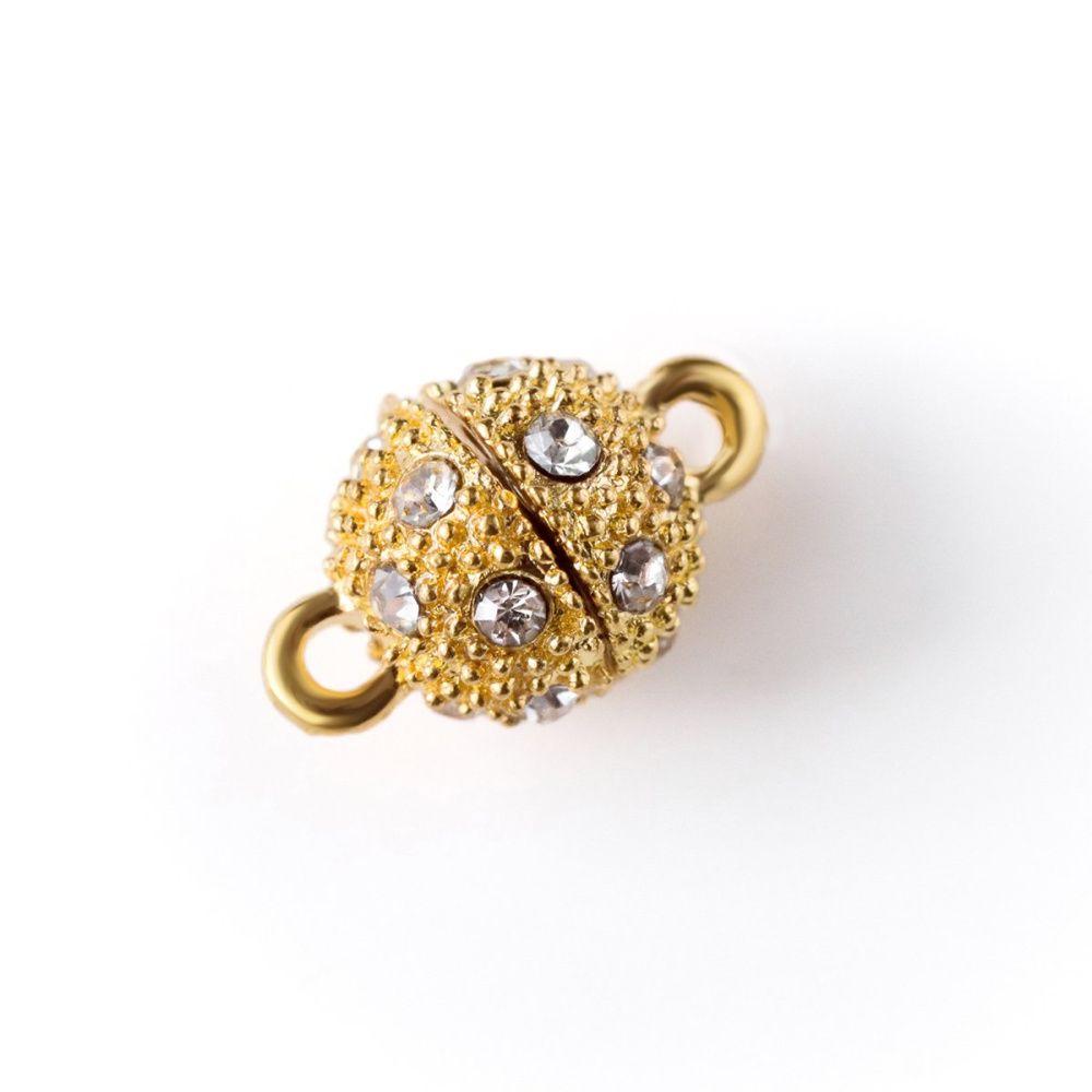 застежка магнитная "шарик-стар", стразы, позолота, 14x9 мм