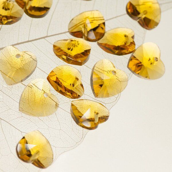 подвеска стеклянная "сердце", граненая, цвет янтарный, 14х14х8 мм