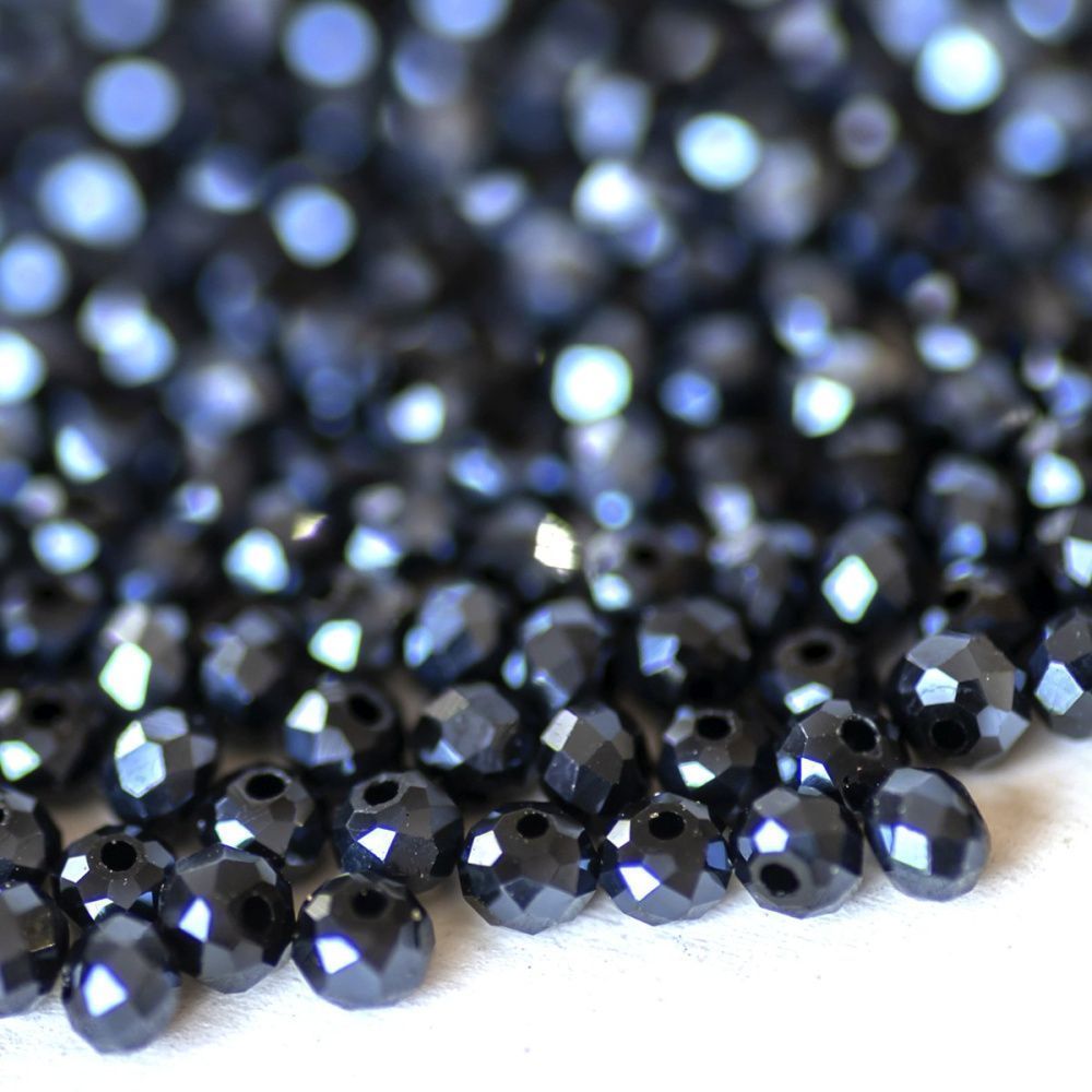 бусина, стекло абакус 3,5, граненая, цвет гематитовый, 3.5х2.5 мм (уп 50+/-10 шт)